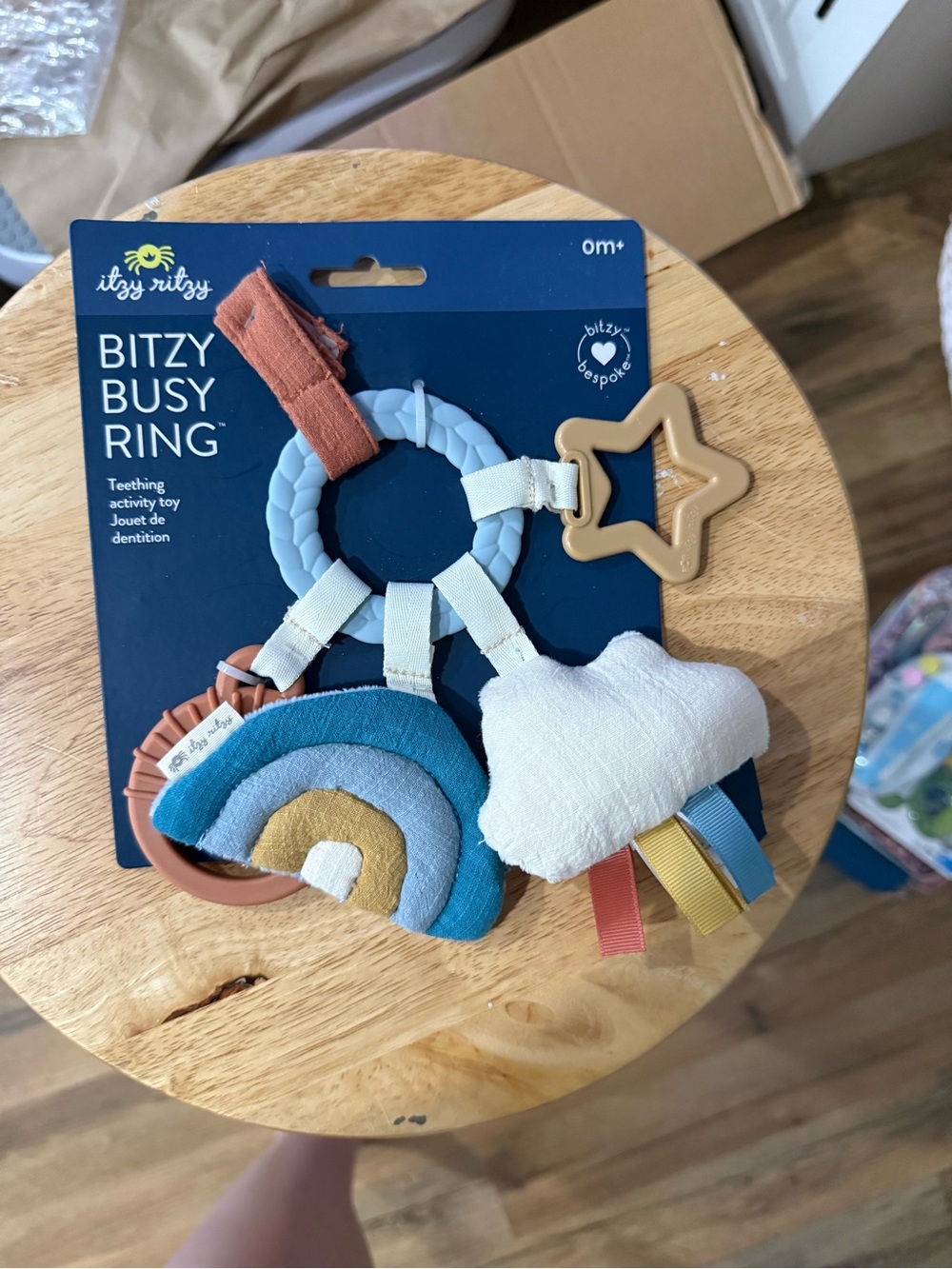 Itzy Ritzy Bitzy Busy Ring Teether - Blue, Cream & Mustard